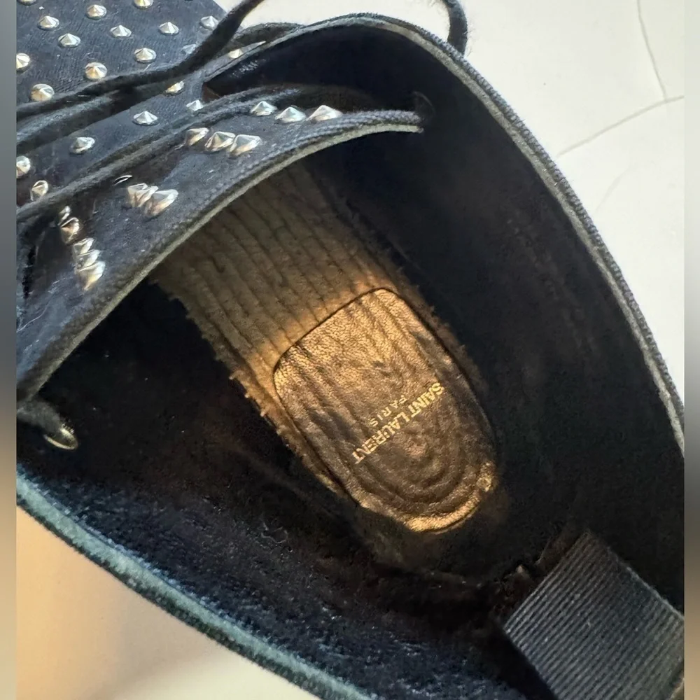 SAINT LAURENT Black Studded High-top Espadrilles